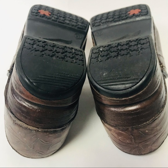 Dansko XP Clog Dark Brown Floral Tooled Leather Dark Brown Wood Shoe Size 37 (7) - Picture 7 of 14